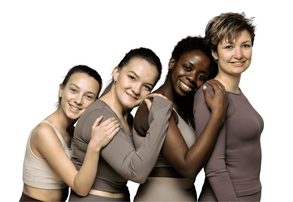 An image of four diverse women with varying skin tones and body types, representing the PMDD community.