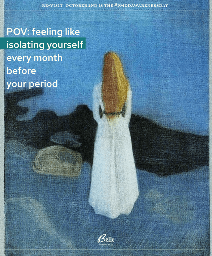 An impressionist painting of a woman by the water, symbolizing isolation and PMDD awareness.